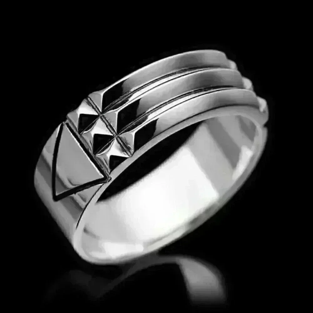 Rugged Men's 925 Silver Stamped Band Ring - Picture 1 of 2